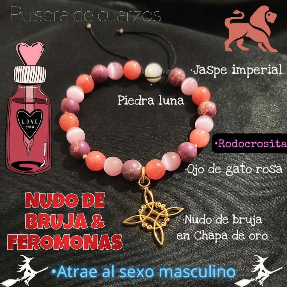 🔥♥️Pulsera de Cuarzos y FEROMONAS ♥️🔥femeninas (atrae hombres) + Nudo de bruja🧙🏼♀️.