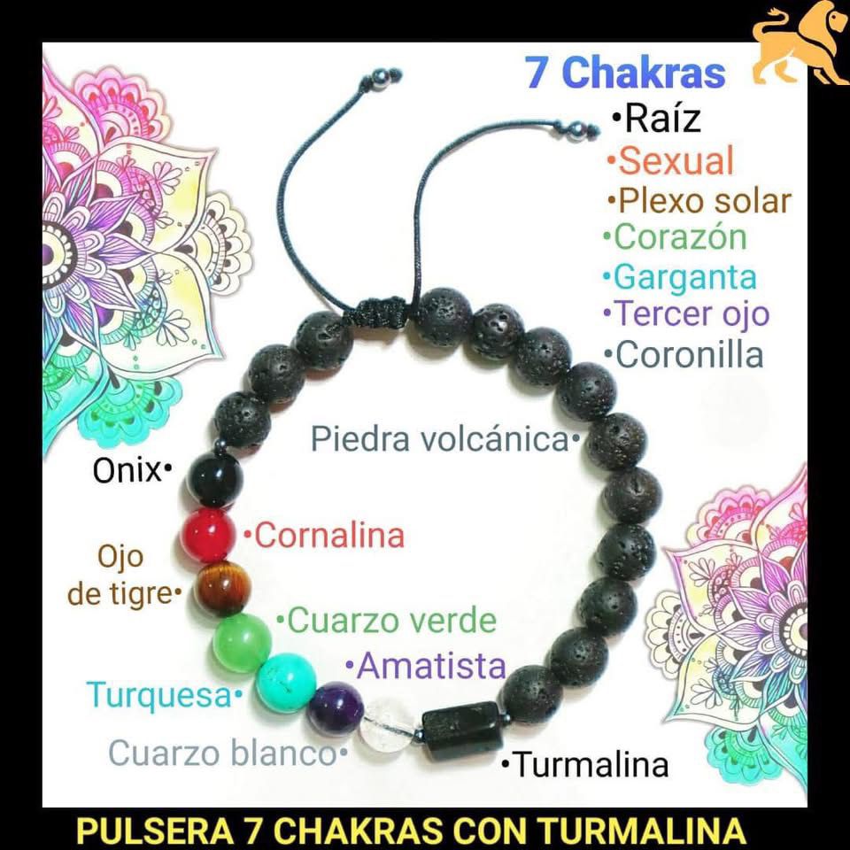 🙌🖤Pulsera de 7 chakras con Turmalina⭐ ❤🧡💛💚💙💜🤍🙏